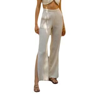 NWOT SAVANNAH MORROW Pants S Cream Crinkle Flare-Kick Slit-sides Pull-On”Vidya”